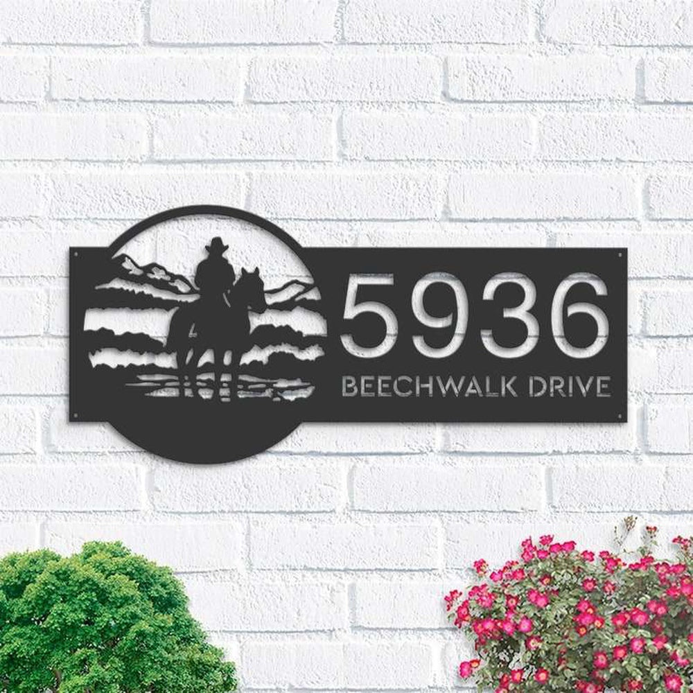 Farm Metal Sign, Personalized Western Cowboy Wild West Horse Ranch Address Sign House Number Plaque Custom Metal Sign