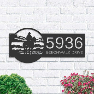 Farm Metal Sign, Personalized Western Cowboy Wild West Horse Ranch Address Sign House Number Plaque Custom Metal Sign