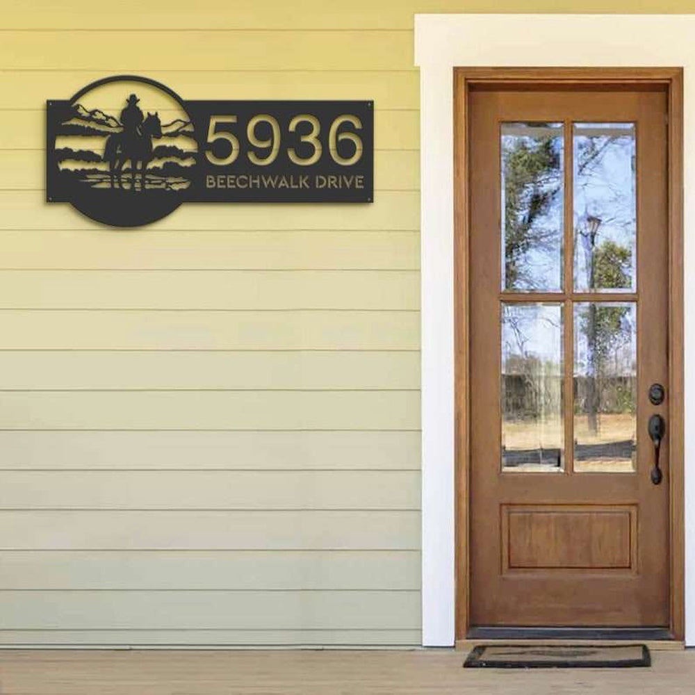Farm Metal Sign, Personalized Western Cowboy Wild West Horse Ranch Address Sign House Number Plaque Custom Metal Sign