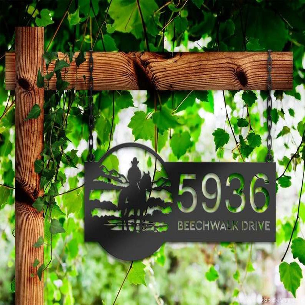 Farm Metal Sign, Personalized Western Cowboy Wild West Horse Ranch Address Sign House Number Plaque Custom Metal Sign