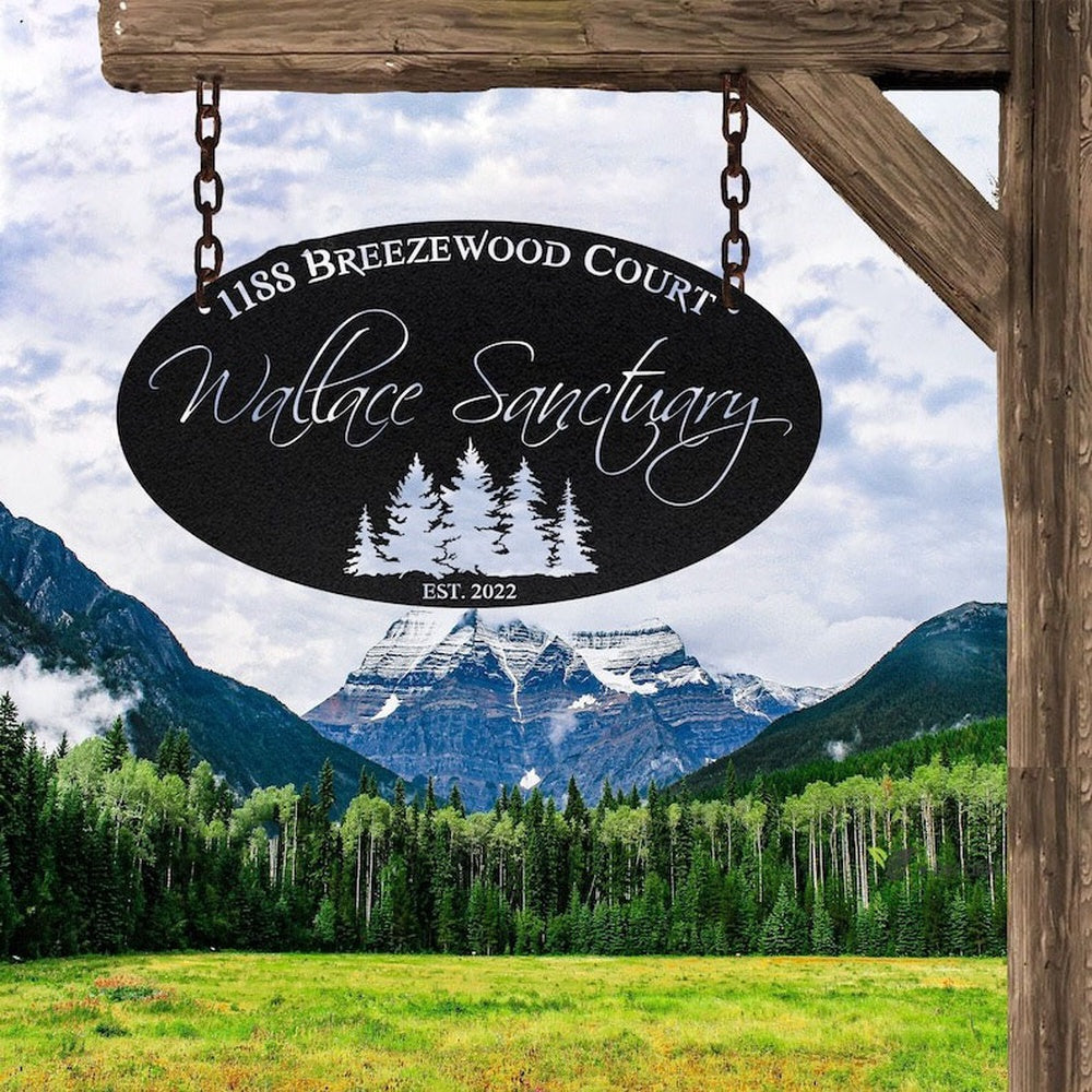 Farm Metal Sign, Pine Tree Lodge Cabin Address Sign Custom Metal Signs