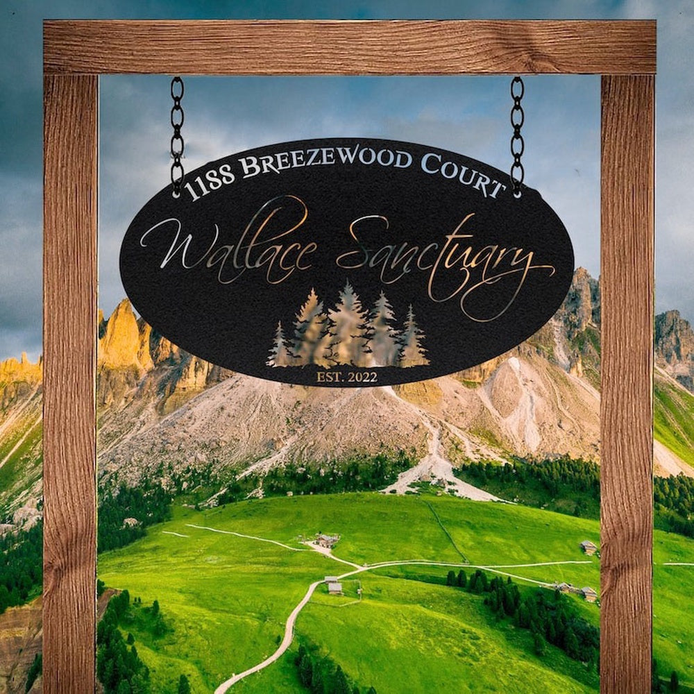 Farm Metal Sign, Pine Tree Lodge Cabin Address Sign Custom Metal Signs