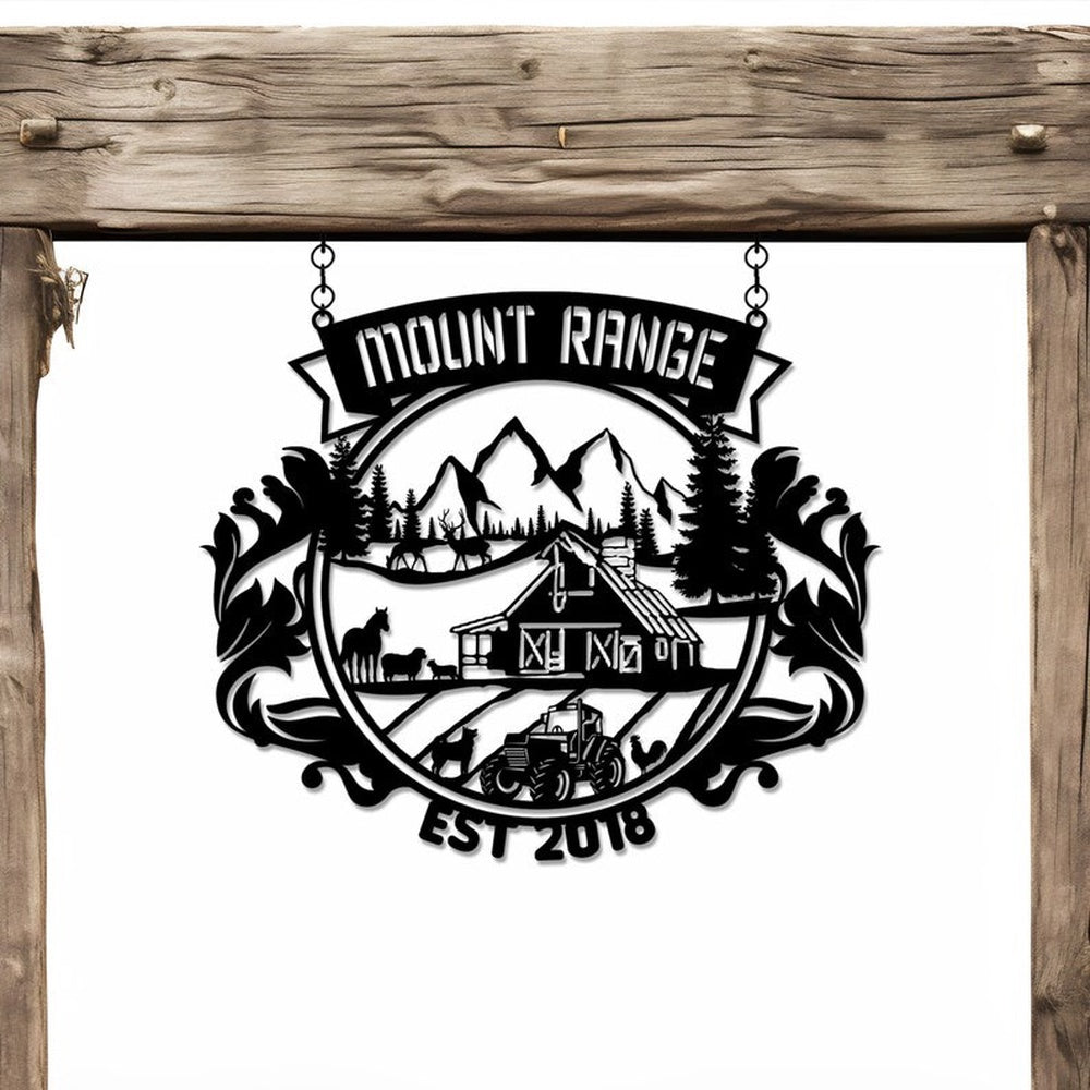 Farm Metal Sign, Swirl Farm Welcome Tractor Barn Deer Mountain Horse Sheep Custom Metal Signs