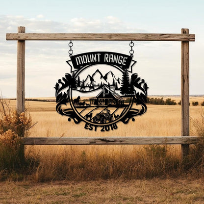 Farm Metal Sign, Swirl Farm Welcome Tractor Barn Deer Mountain Horse Sheep Custom Metal Signs