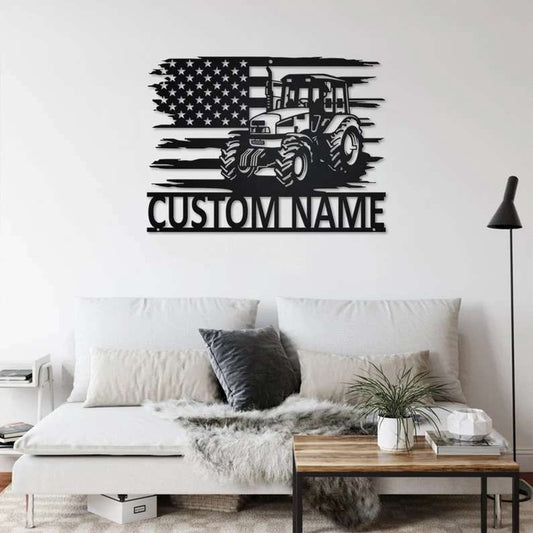 Farm Metal Sign, Tractor US Flag Personalized Tractor Farm Sign Decoration For Room Farmer Gift Farmhouse