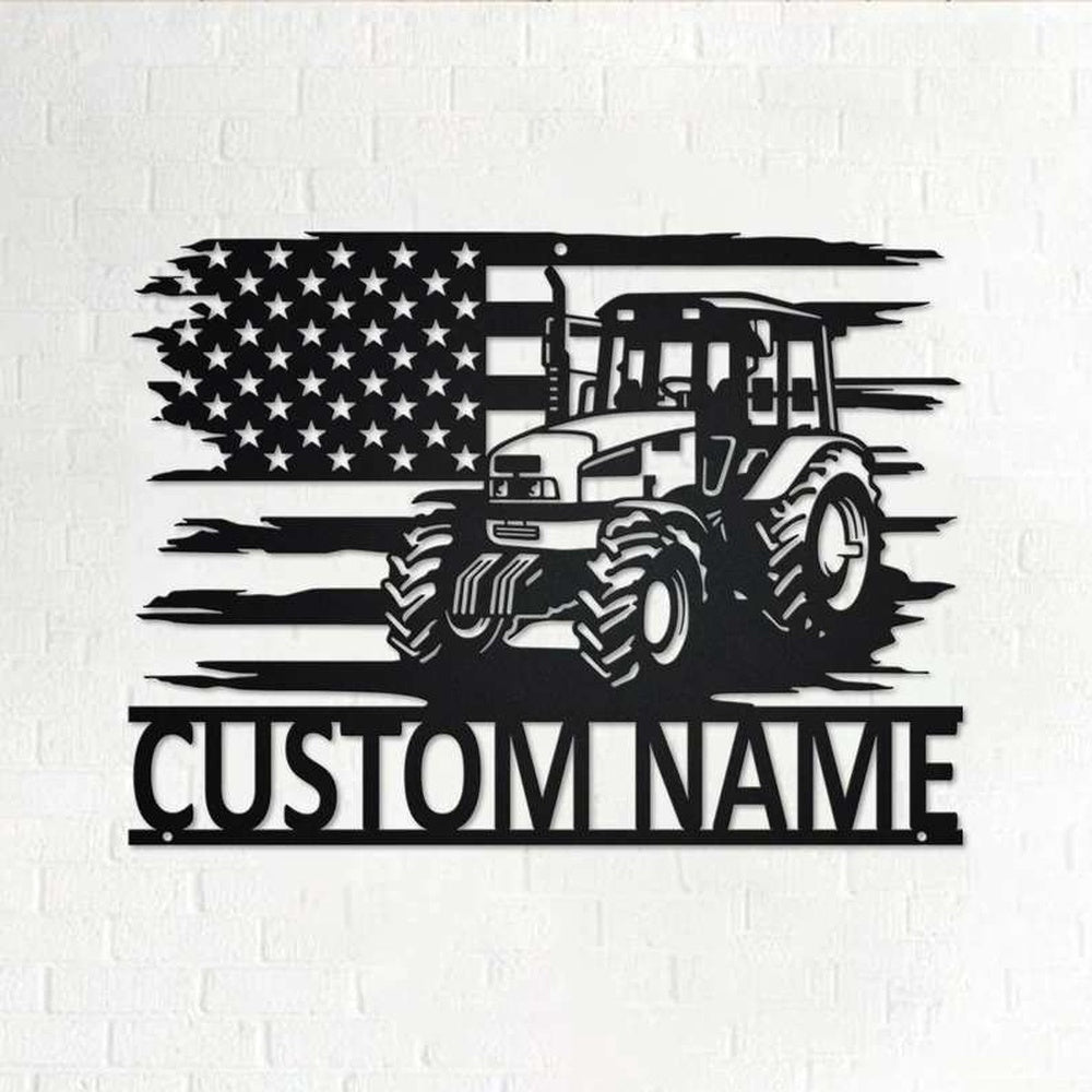 Farm Metal Sign, Tractor US Flag Personalized Tractor Farm Sign Decoration For Room Farmer Gift Farmhouse