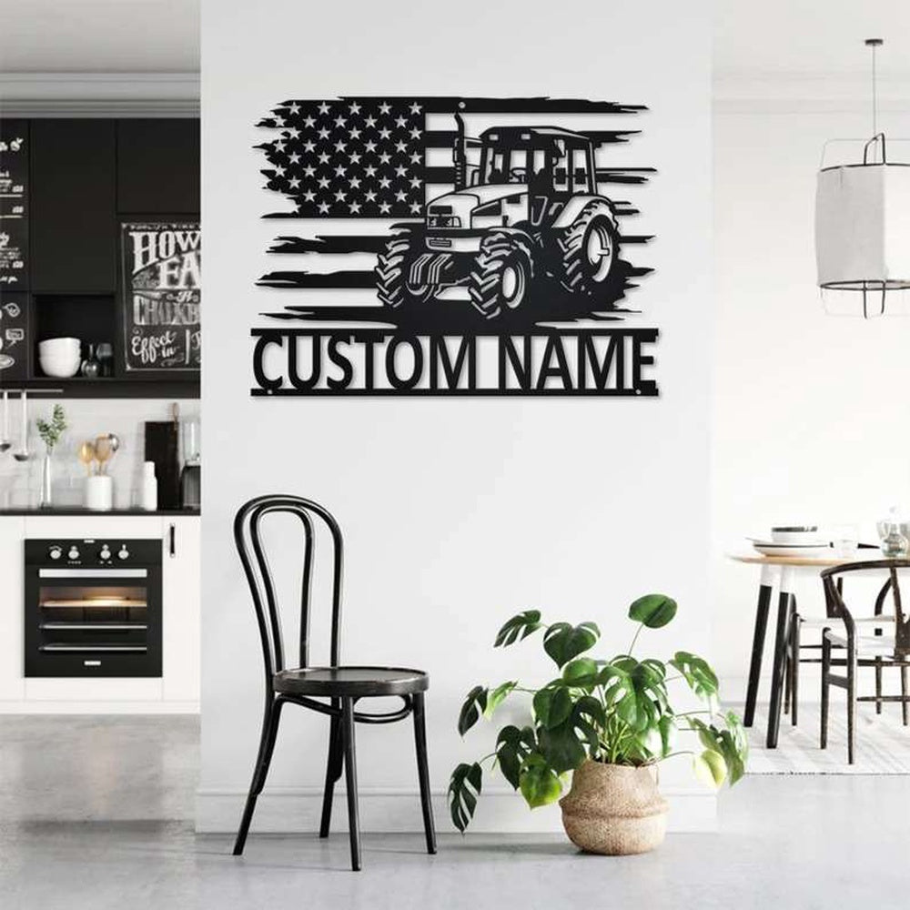 Farm Metal Sign, Tractor US Flag Personalized Tractor Farm Sign Decoration For Room Farmer Gift Farmhouse