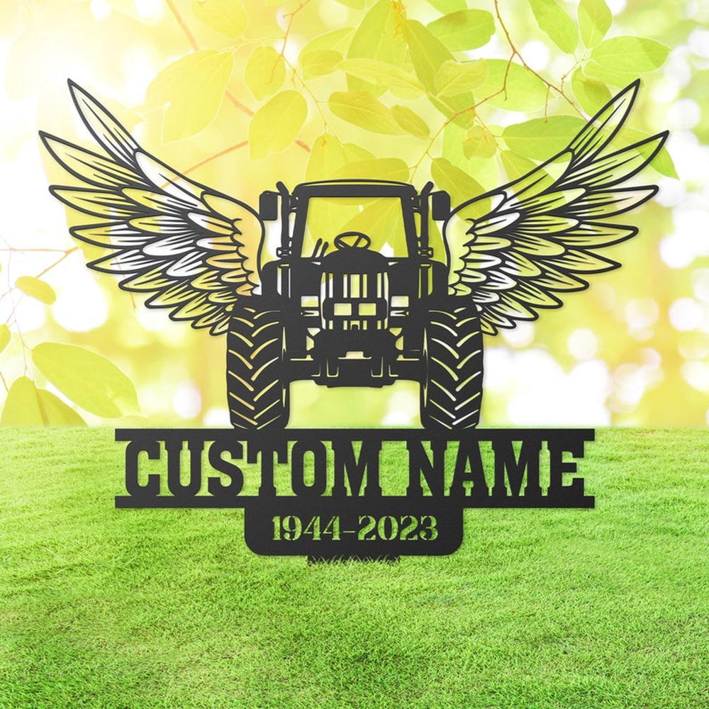 Farm Metal Sign, Tractor with Wings Farmer Grave Marker Metal Garden Stakes Farmer Dad Memorial