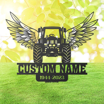 Farm Metal Sign, Tractor with Wings Farmer Grave Marker Metal Garden Stakes Farmer Dad Memorial