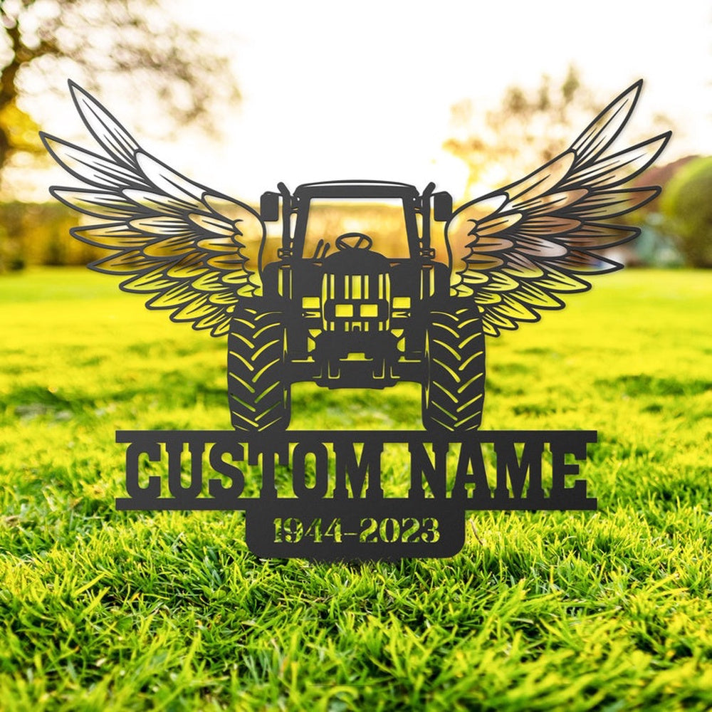 Farm Metal Sign, Tractor with Wings Farmer Grave Marker Metal Garden Stakes Farmer Dad Memorial