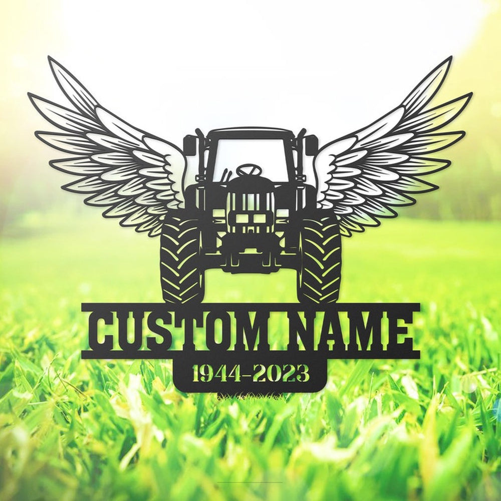 Farm Metal Sign, Tractor with Wings Farmer Grave Marker Metal Garden Stakes Farmer Dad Memorial