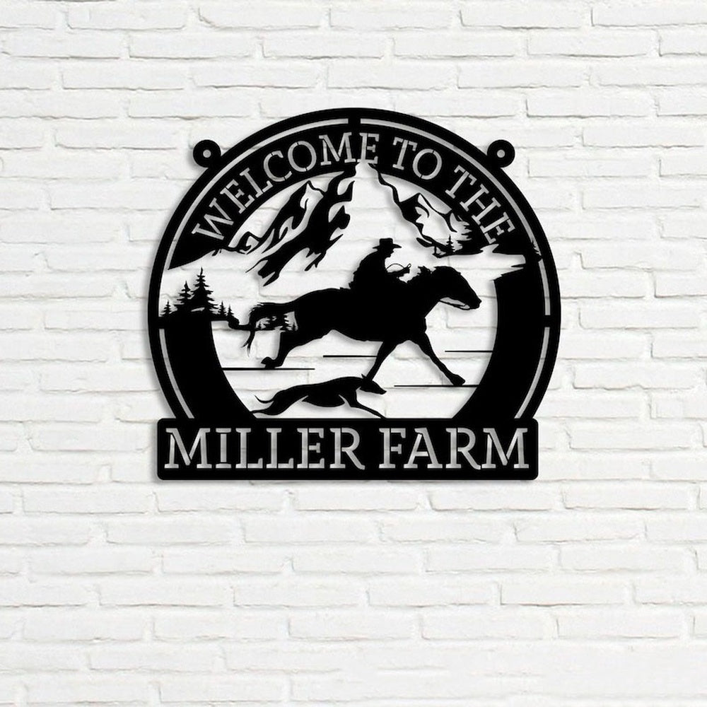 Farm Metal Sign, Welcome to The Farm Cowboy Riding Horse Custom Metal Signs