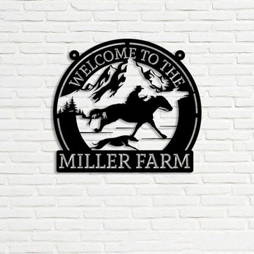 Farm Metal Sign, Welcome to The Farm Cowboy Riding Horse Custom Metal Signs