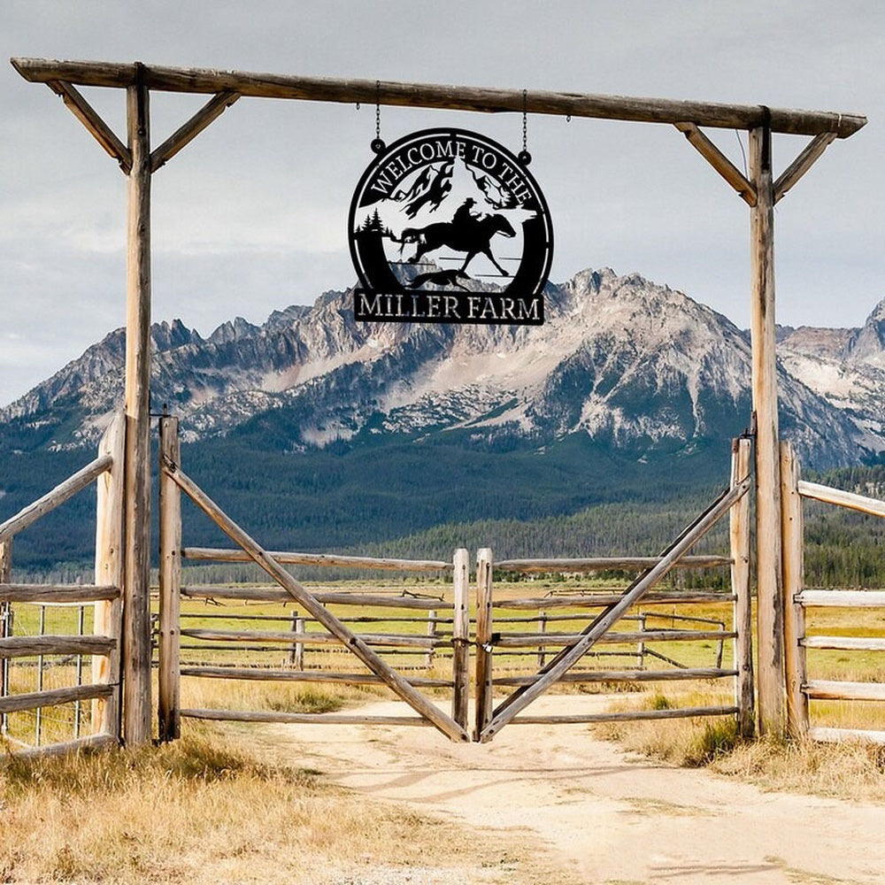 Farm Metal Sign, Welcome to The Farm Cowboy Riding Horse Custom Metal Signs