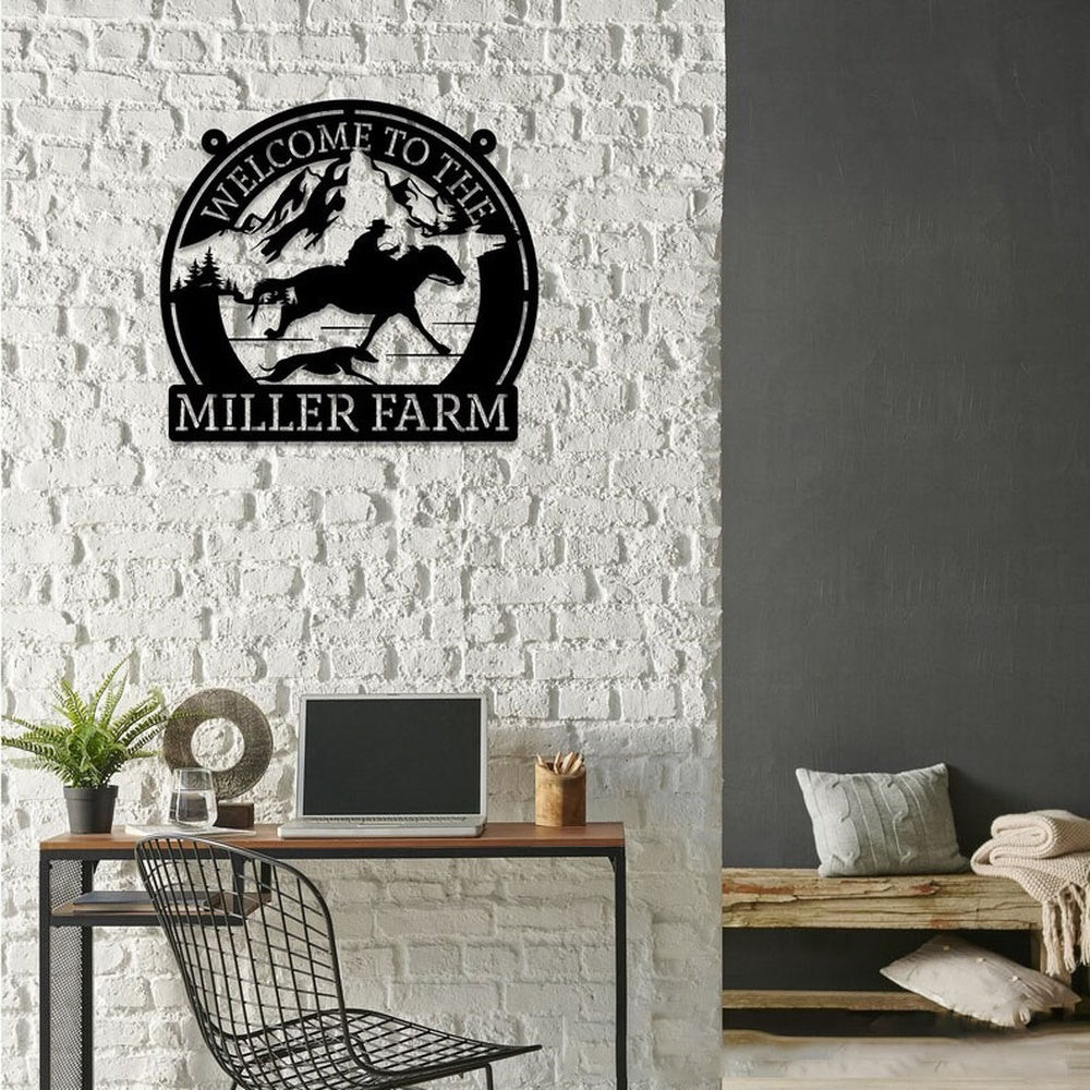 Farm Metal Sign, Welcome to The Farm Cowboy Riding Horse Custom Metal Signs