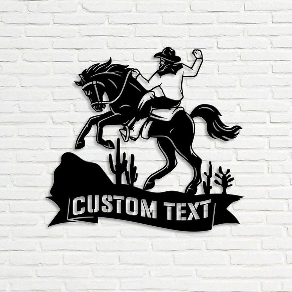 Farm Metal Sign, Western Cowboy Riding Horse Saguaro Custom Metal Signs