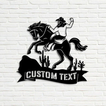 Farm Metal Sign, Western Cowboy Riding Horse Saguaro Custom Metal Signs
