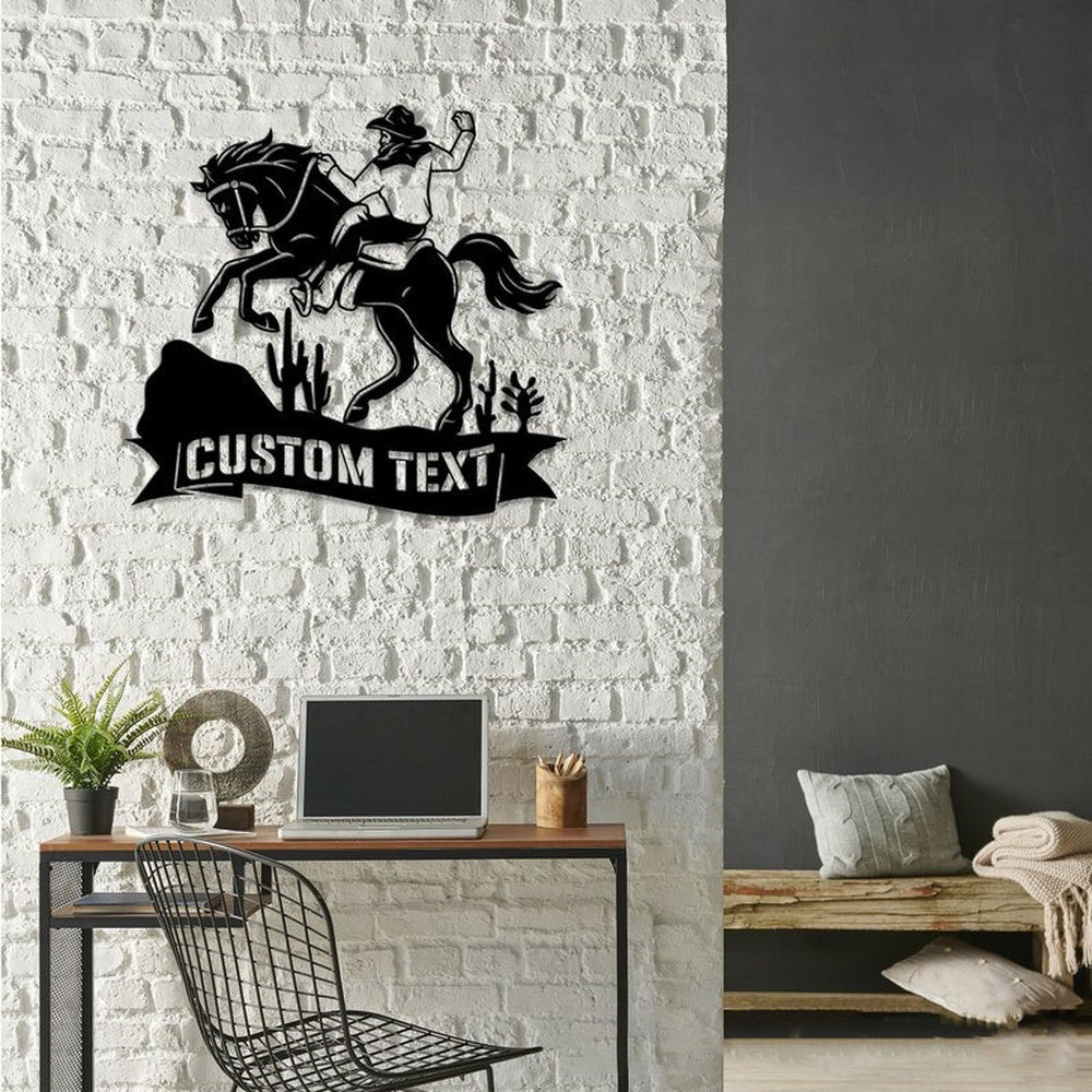 Farm Metal Sign, Western Cowboy Riding Horse Saguaro Custom Metal Signs