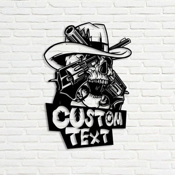 Farm Metal Sign, Western Cowboy Skull Hold Gun Custom Metal Signs