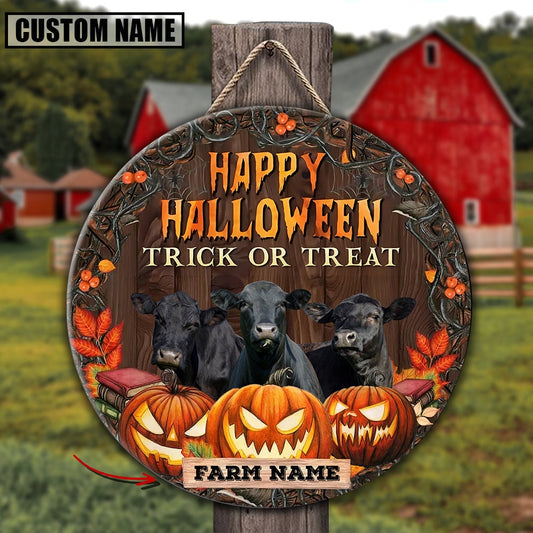 Farm Name Black Angus Happy Halloween Wooden Sign, Farm Wood Sign, Farm House Wood Signs