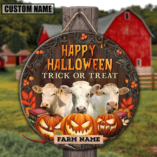 Farm Name Charolais Happy Halloween Wooden Sign, Farm Wood Sign, Farm House Wood Signs