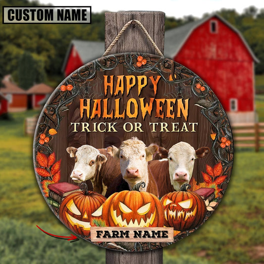 Farm Name Hereford Happy Halloween Wooden Sign, Farm Wood Sign, Farm House Wood Signs