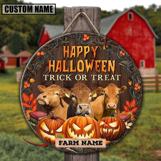 Farm Name Limousin Happy Halloween Wooden Sign, Farm Wood Sign, Farm House Wood Signs