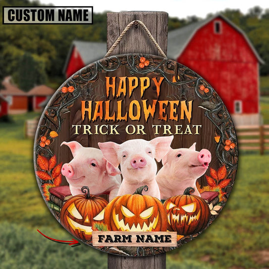 Farm Name Pig Happy Halloween Wooden Sign, Farm Wood Sign, Farm House Wood Signs