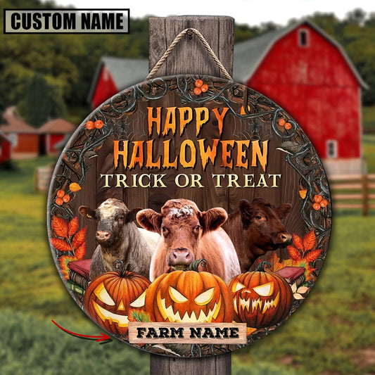 Farm Name Shorthorn Happy Halloween Wooden Sign, Farm Wood Sign, Farm House Wood Signs