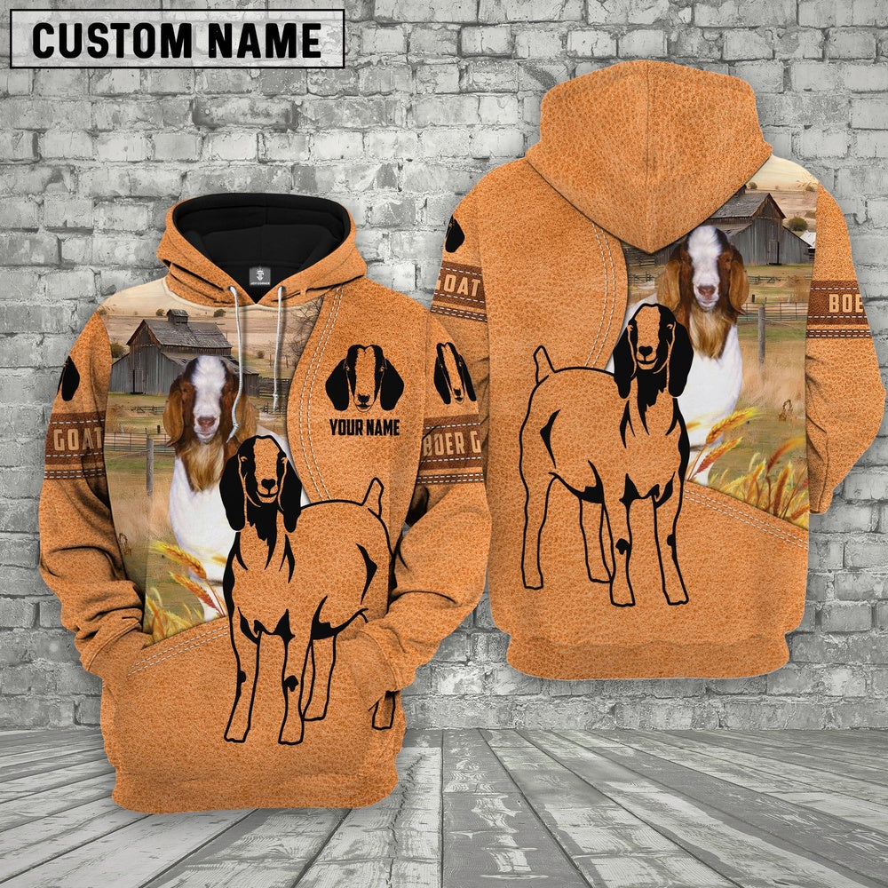 Farm Personalized Name Boer Goat Leather Pattern 3D Printed Hoodie, Farmer Hoodie, Custom Farm Shirts, Farmer T Shirt