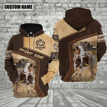 Farm Pygmy Goat Brown Leather Pattern Custom Name 3D Shirts, Farmer Hoodie, Custom Farm Shirts, Farmer T Shirt