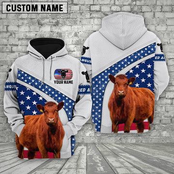 Farm Red Angus American Flag Custom Name 3D Shirts, Farmer Hoodie, Custom Farm Shirts, Farmer T Shirt