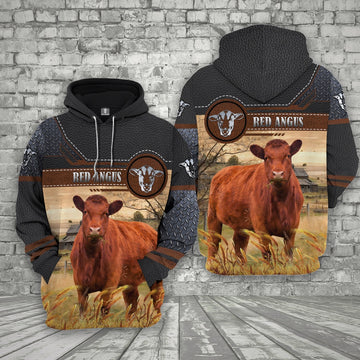 Farm Red Angus Black Leather Pattern 3D Printed Shirts, Farmer Hoodie, Farm Themed Shirts, Farm Tee Shirts