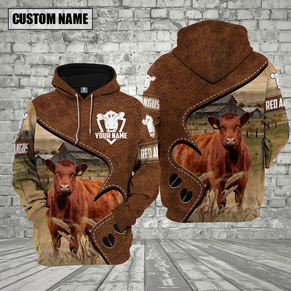 Farm Red Angus Heart Shape Custom Name 3D Shirts, Farmer Hoodie, Custom Farm Shirts, Farmer T Shirt