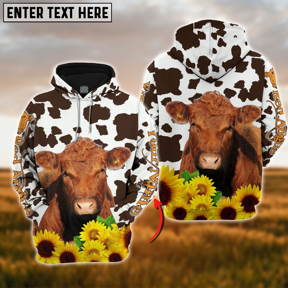 Farm Red Angus Sunflower Pattern Customize Name 3D Shirts, Farmer Hoodie, Custom Farm Shirts, Farmer T Shirt