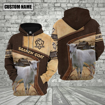 Farm Saanen Goat Brown Leather Pattern Custom Name 3D Shirts, Farmer Hoodie, Custom Farm Shirts, Farmer T Shirt