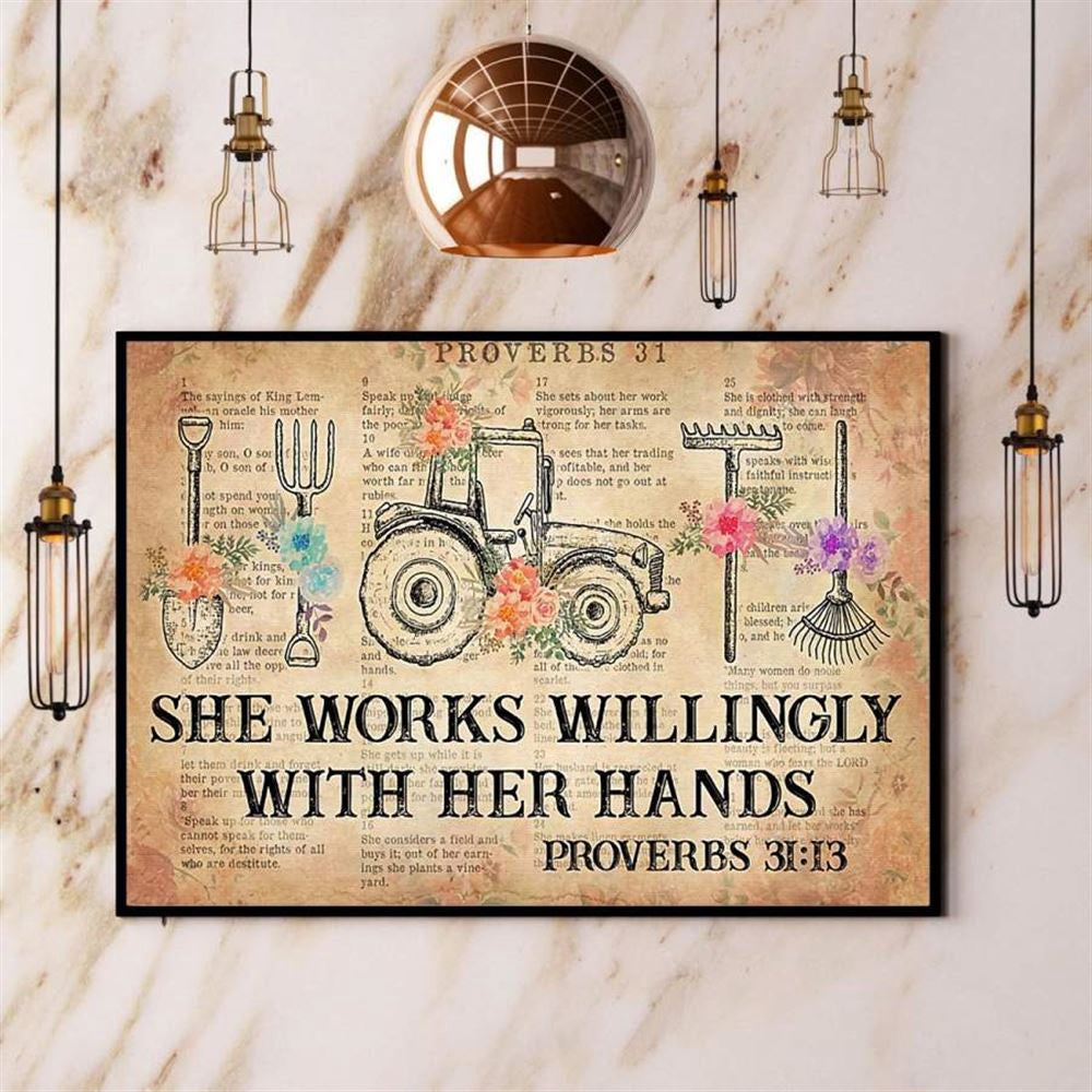 Farm She Works Willingly With Her Hands Vintage Canvas, Farm Canvas, Farm Gift, Farm Home Decor