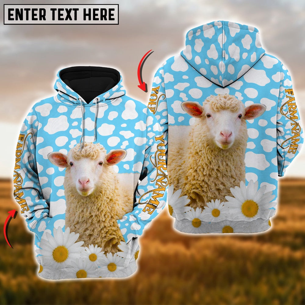 Farm Sheep Daisy Pattern Customize Name 3D Shirts, Farmer Hoodie, Custom Farm Shirts, Farmer T Shirt
