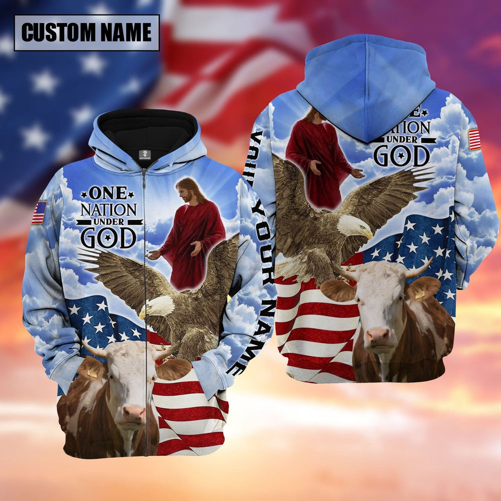 Farm Simmental One Nation Under God 3D Shirts, Farmer Hoodie, Custom Farm Shirts, Farmer T Shirt