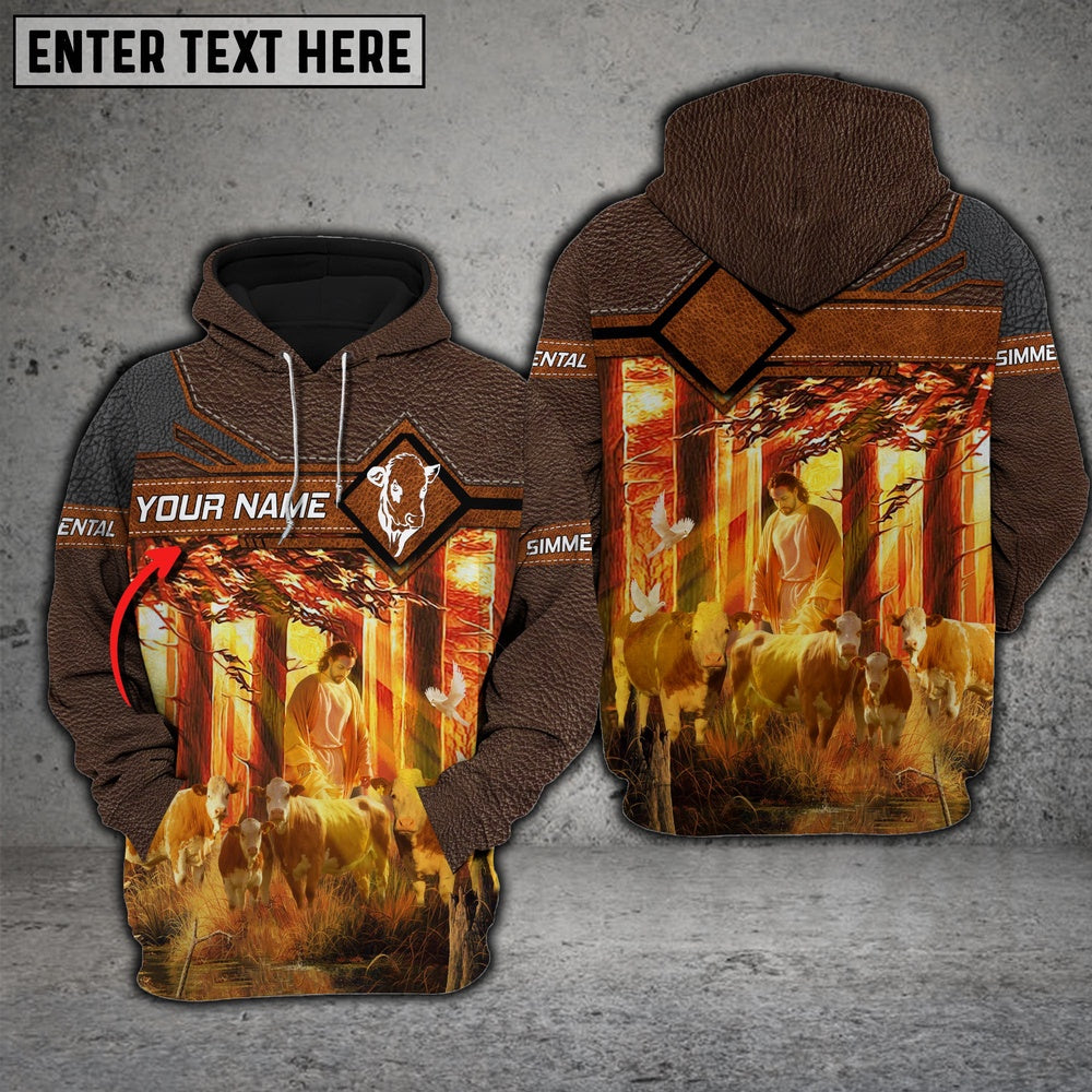 Farm Simmental Walking God America Custom Name 3D Shirts, Farmer Hoodie, Custom Farm Shirts, Farmer T Shirt