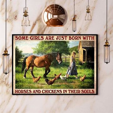 Farm Some Girls Are Just Born With Horses And Chickens In Their Soul Chicken Farm Lovers Canvas, Farm Canvas, Farm Gift, Farm Home Decor