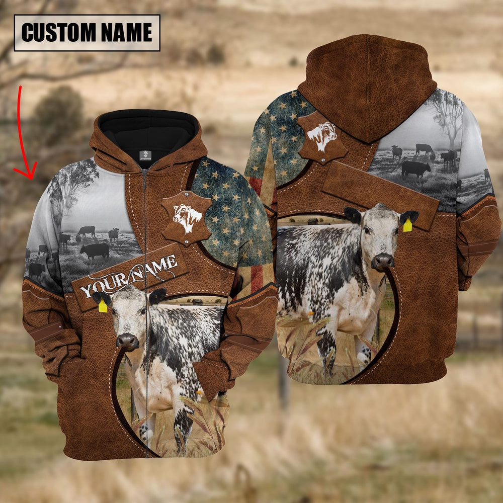 Farm Speckle Park American Leather Pattern 3D Custom Name Shirts, Farmer Hoodie, Custom Farm Shirts, Farmer T Shirt