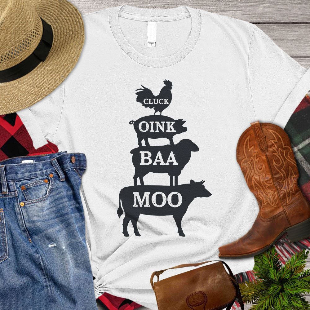 Farm T Shirt, Cluck Oink Baa Moo Farm Animals T Shirt, Farm Shirts, Funny Farm Shirts