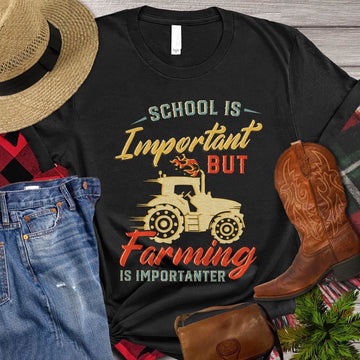Farm T Shirt, Cute Back To School School Is Important But Farming Is Importanter T Shirt, Farm Shirts, Funny Farm Shirts