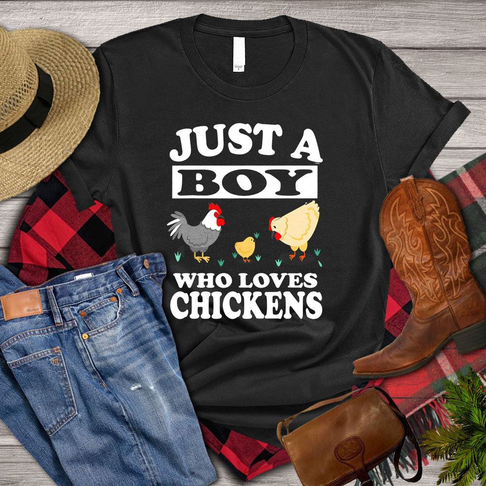 Farm T Shirt, Cute Just A Boy Who Loves Chickens T Shirt, Farm Shirts, Funny Farm Shirts