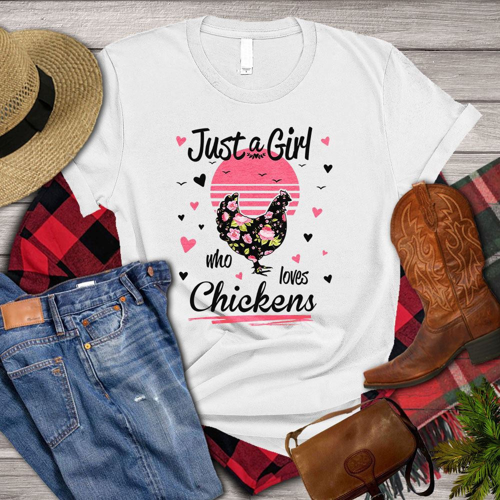 Farm T Shirt, Cute Just A Girl Who Loves Chicken, Farm Shirts, Funny Farm Shirts