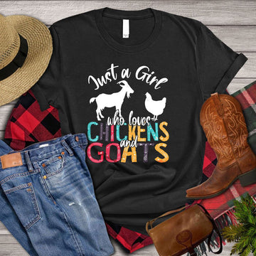 Farm T Shirt, Cute Just A Girl Who Loves Chickens And Goats T Shirt, Farm Shirts, Funny Farm Shirts
