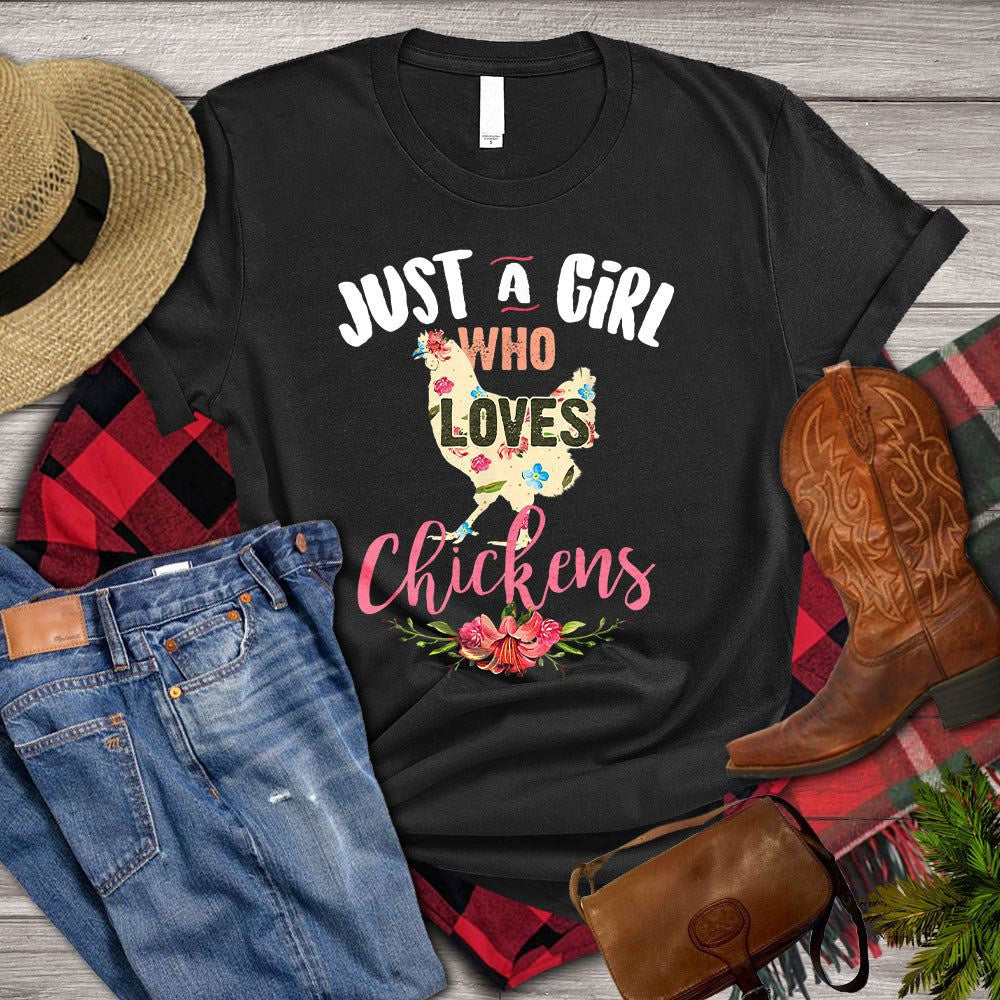 Farm T Shirt, Cute Just A Girl Who Loves Chickens, Farm Shirts, Funny Farm Shirts