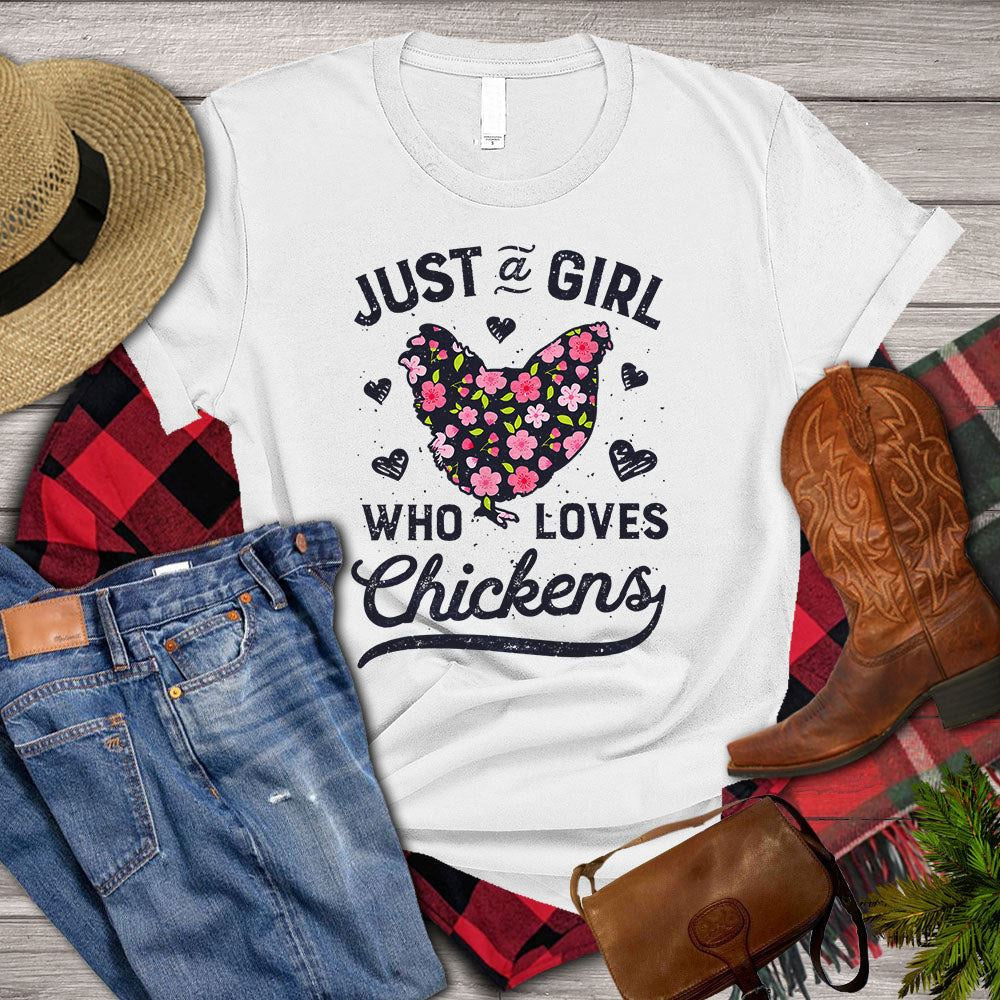 Farm T Shirt, Cute Just A Girl Who Loves Chickens T Shirt, Farm Shirts, Funny Farm Shirts