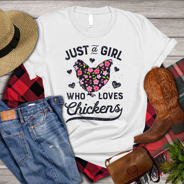 Farm T Shirt, Cute Just A Girl Who Loves Chickens T Shirt, Farm Shirts, Funny Farm Shirts